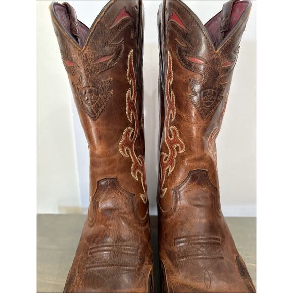 Ariat 10010937 Brown Leather Square Toe Cowboy Boots ATS . Men\'s Size 9 C EUC main image 14
